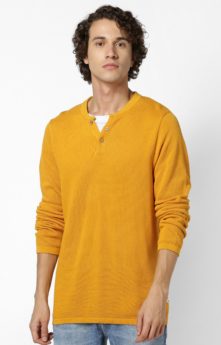 Mustard Henley Collar Sweater