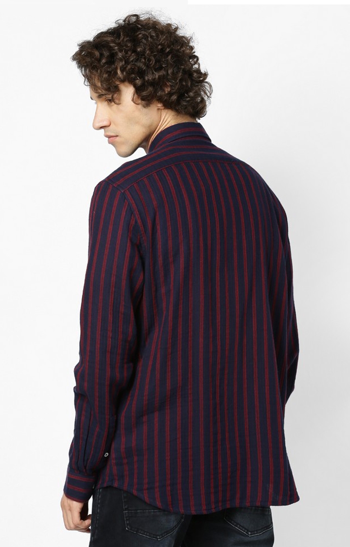 Regular Fit Navy Blue And Red Double Casual Shirt