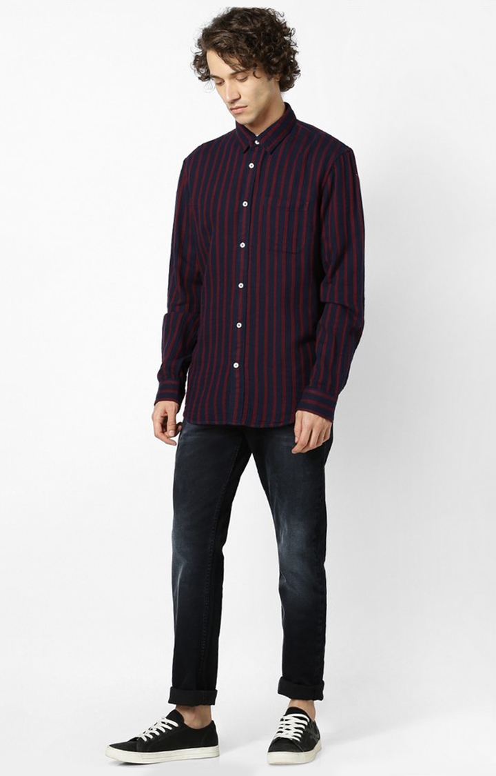 Regular Fit Navy Blue And Red Double Casual Shirt