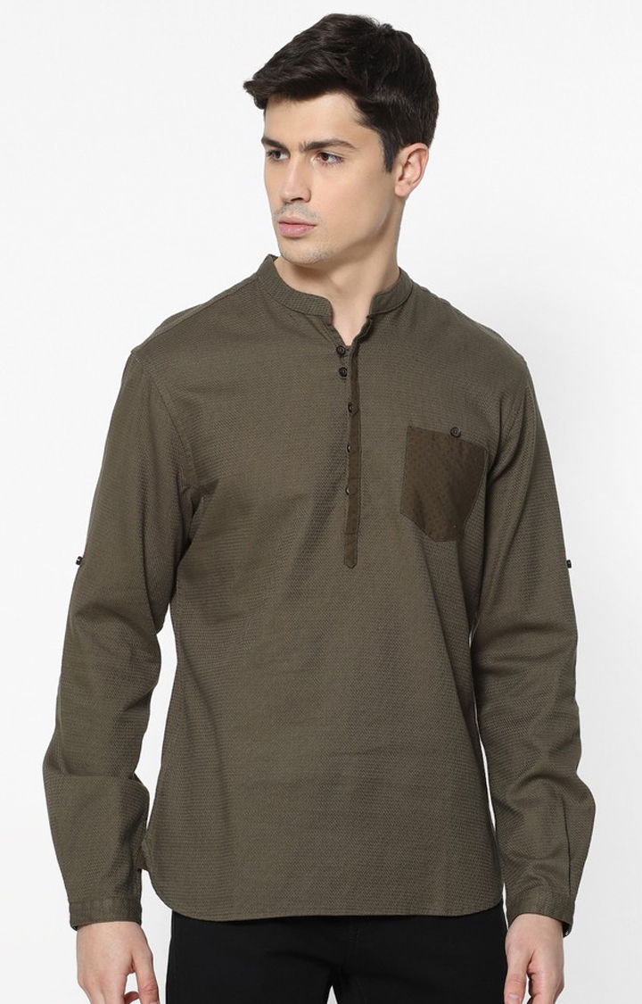 100% Cotton Brown Green Shirt