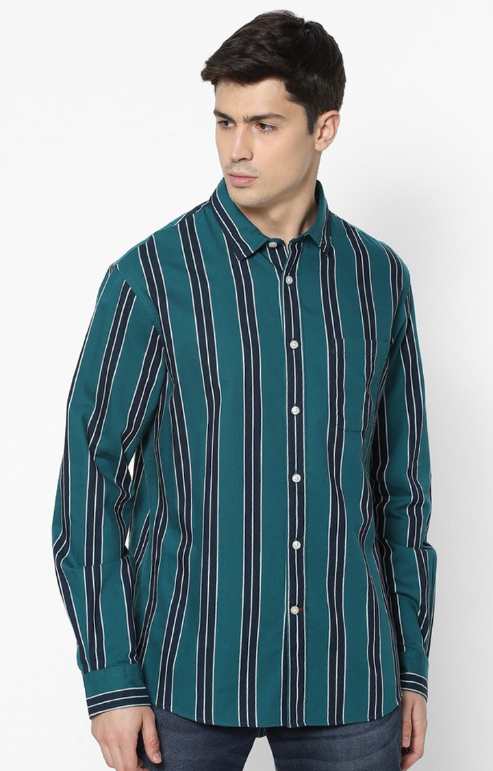 celio | Dark Green Striped Shirt