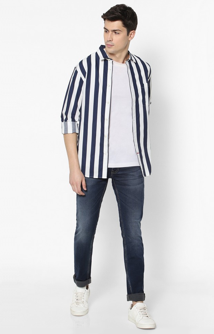 Navy Blue And White Striped Shirt