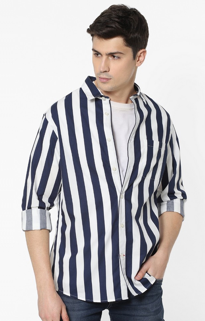 celio | Navy Blue And White Striped Shirt