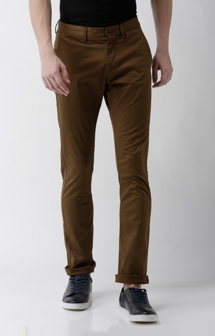Slim Fit Cotton Blend Brown Trouser