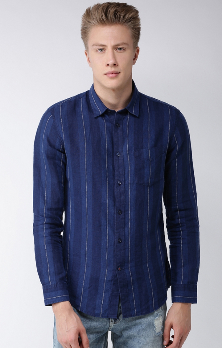 celio | Blue Striped Casual Shirts