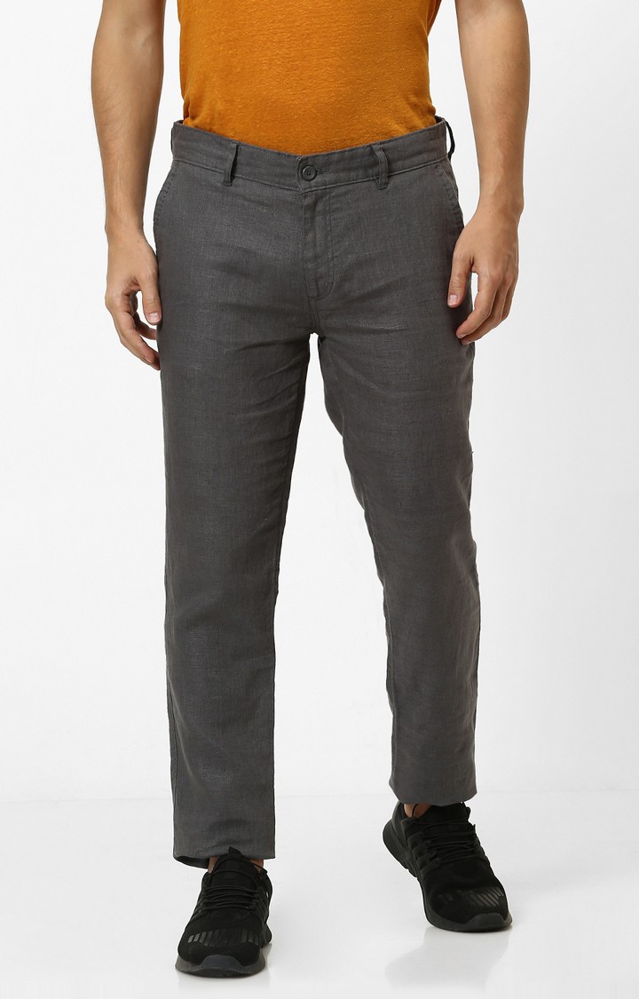100% Linen Slim Fit Grey Trouser