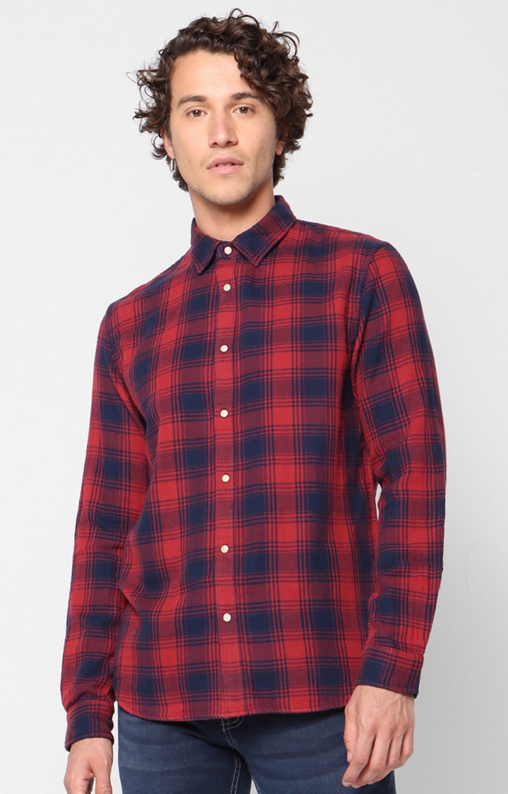 Red Regular Fit Double Cloth Shirts