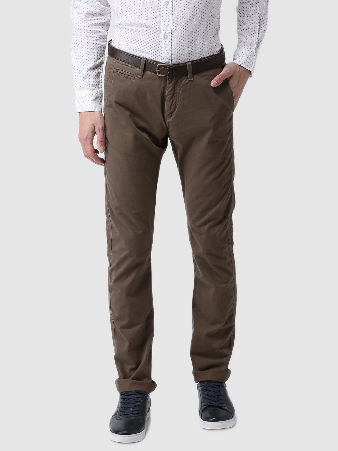 Straight Fit Cotton Blend Green Trouser