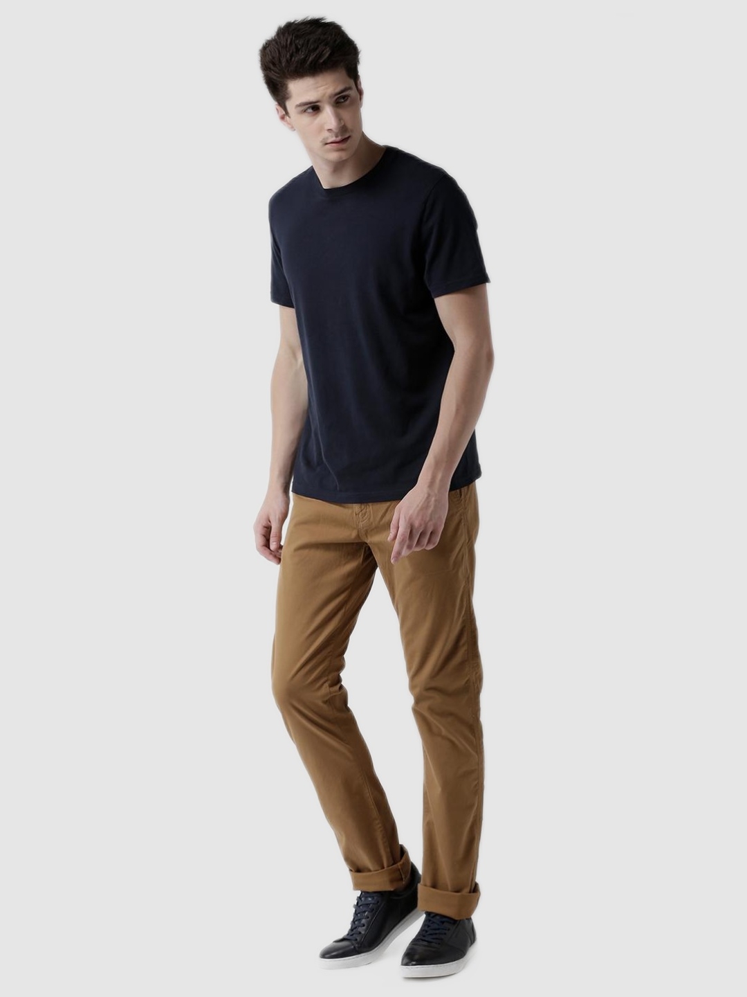 Straight Fit Cotton Blend Brown Trouser