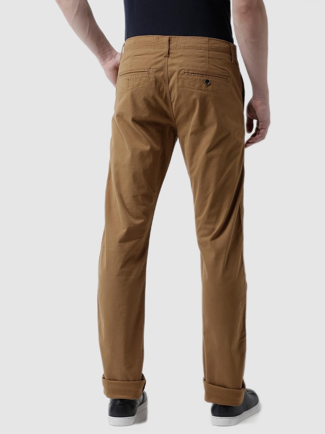 Straight Fit Cotton Blend Brown Trouser