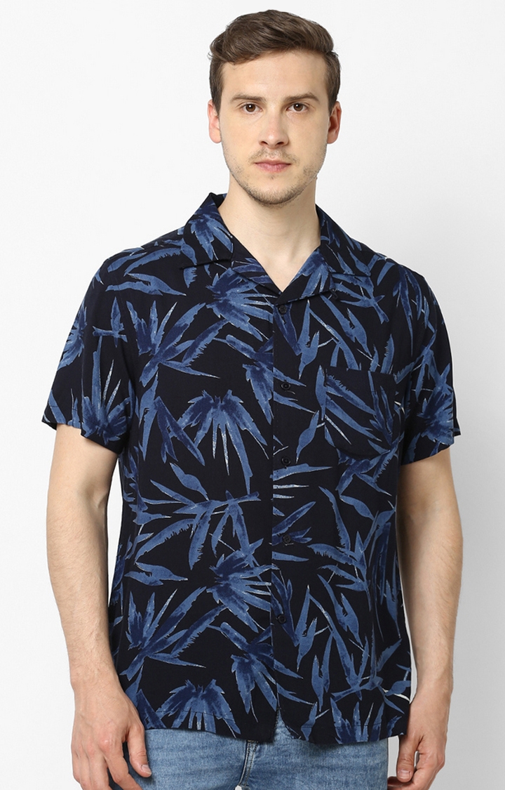 Blue Printed Regular Fit Shirt