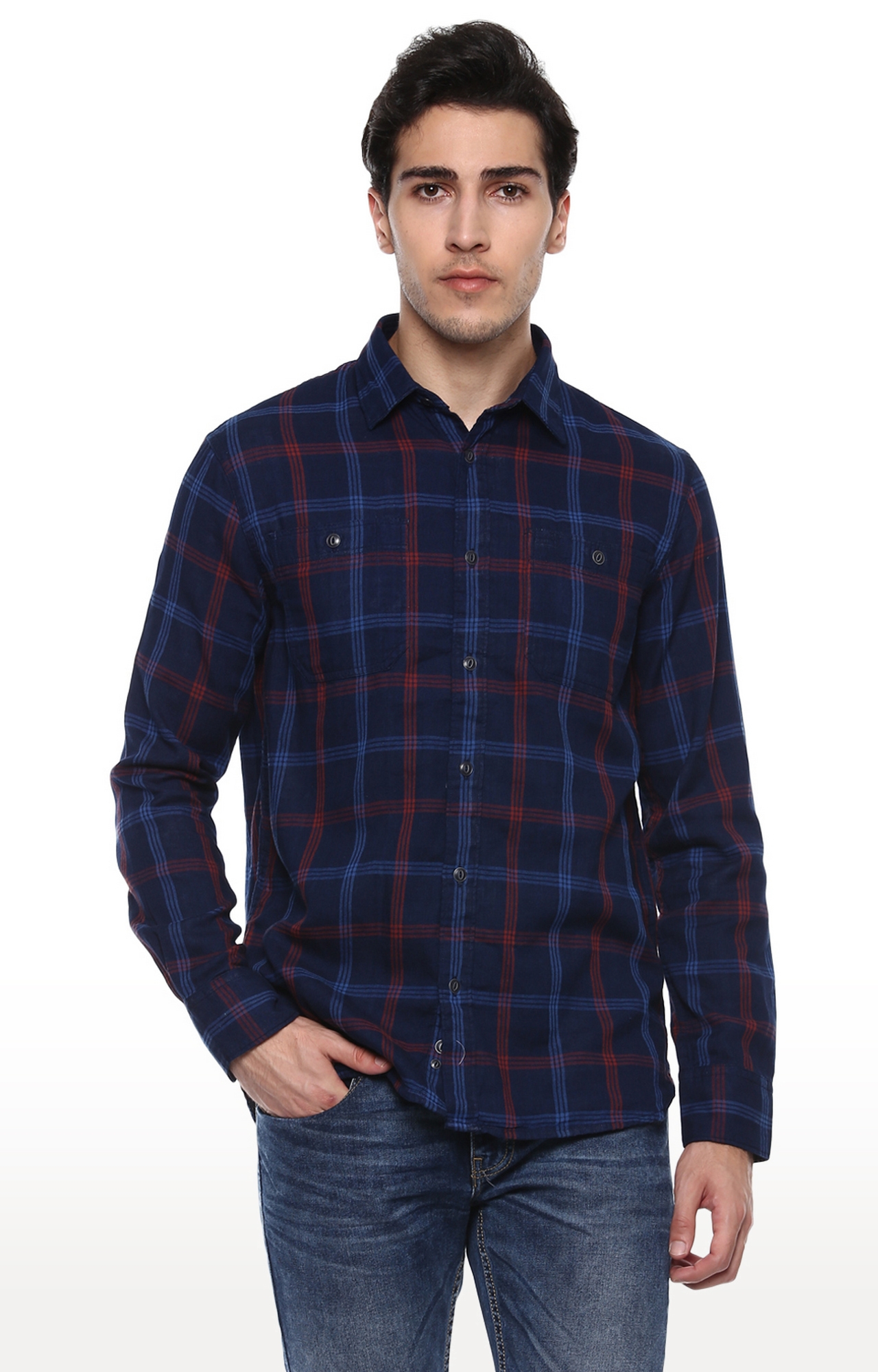 celio | Blue Regular Fit Double Cloth Casual Shirts