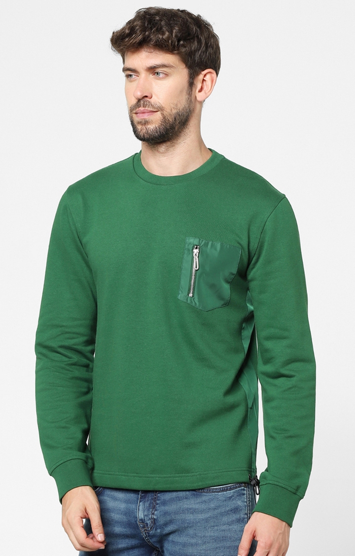 Men's Green Cotton Solid SweatShirt