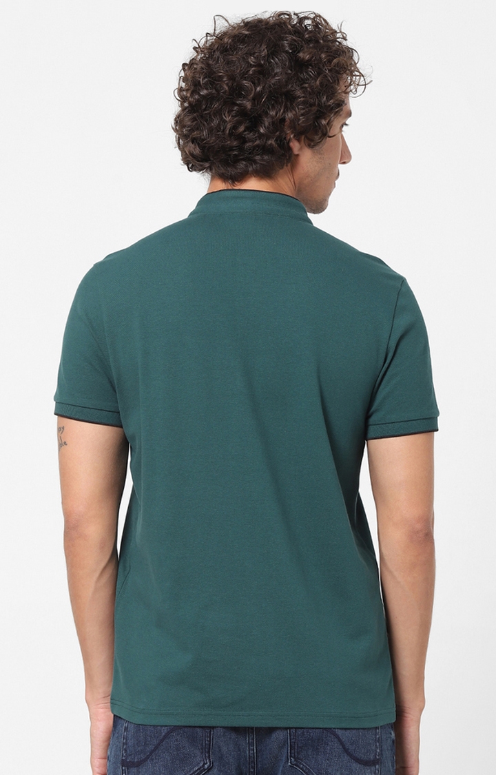 Men's Green Cotton Solid Regular T-Shirt