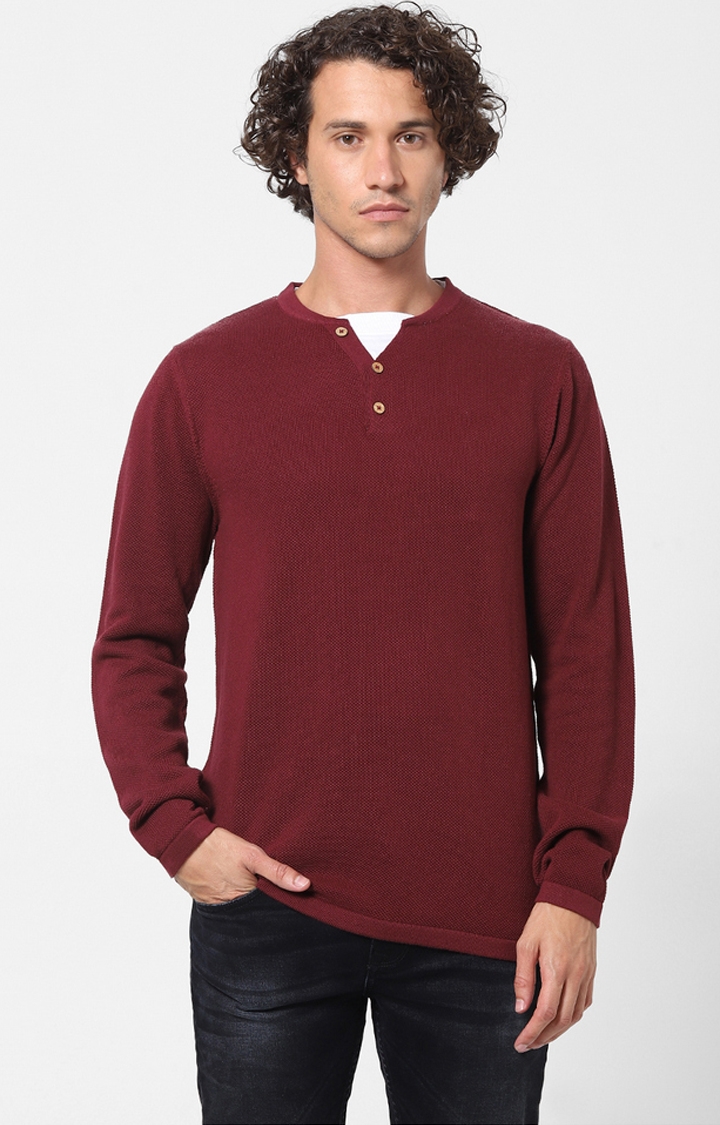 celio | Red Solid V-Neck Sweater