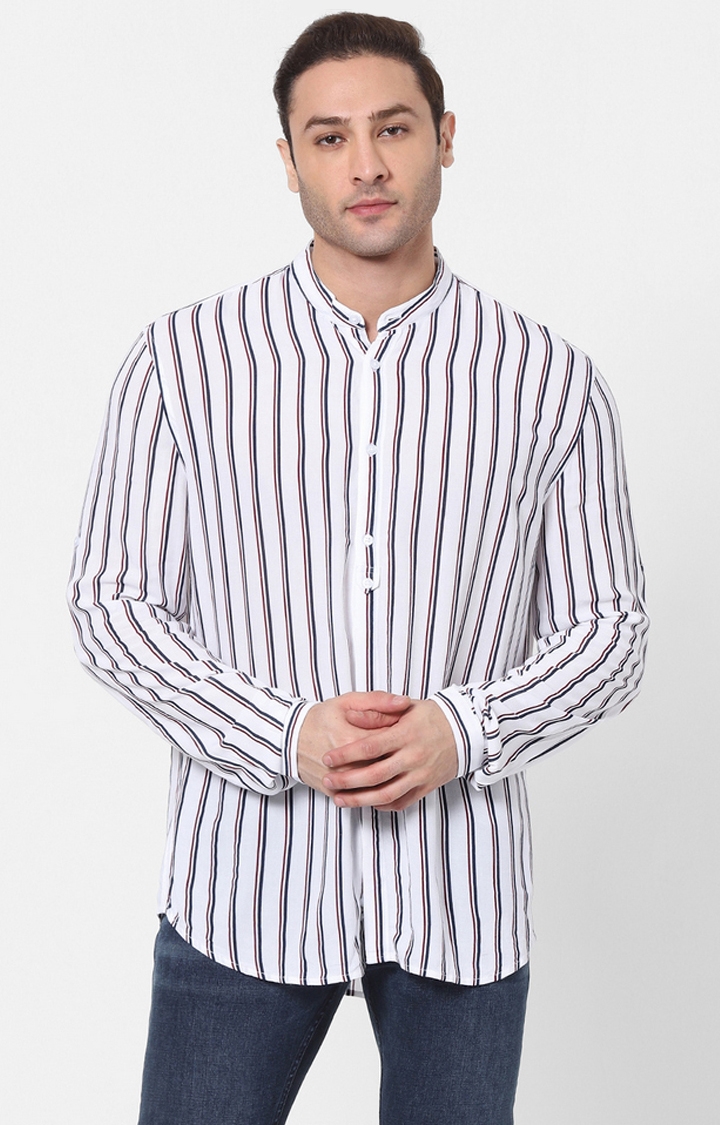 White Slim Fit Striped Shirt