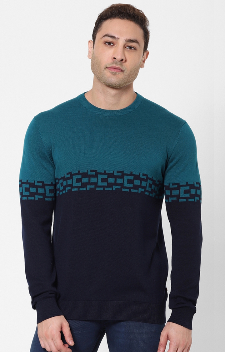 Blue Colourblock Sweaters