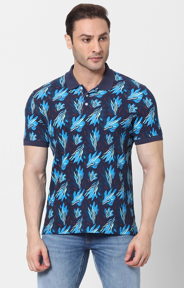 Blue Printed Polo T-Shirt