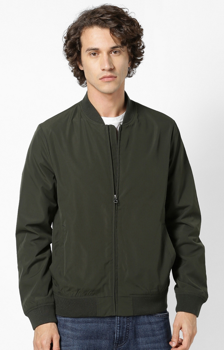 Celio Green Solid Bomber Jackets
