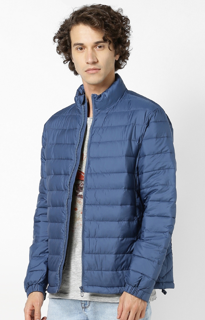 Celio Blue Solid Bomber Jackets