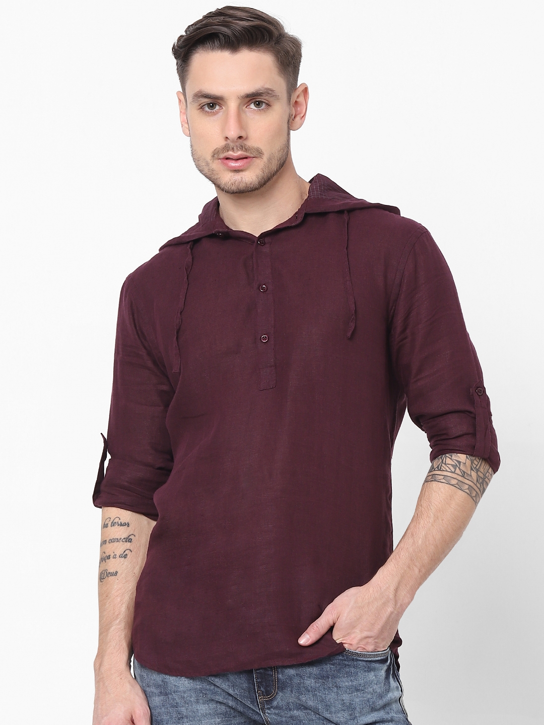 celio | Burgundy Hooded Shirt