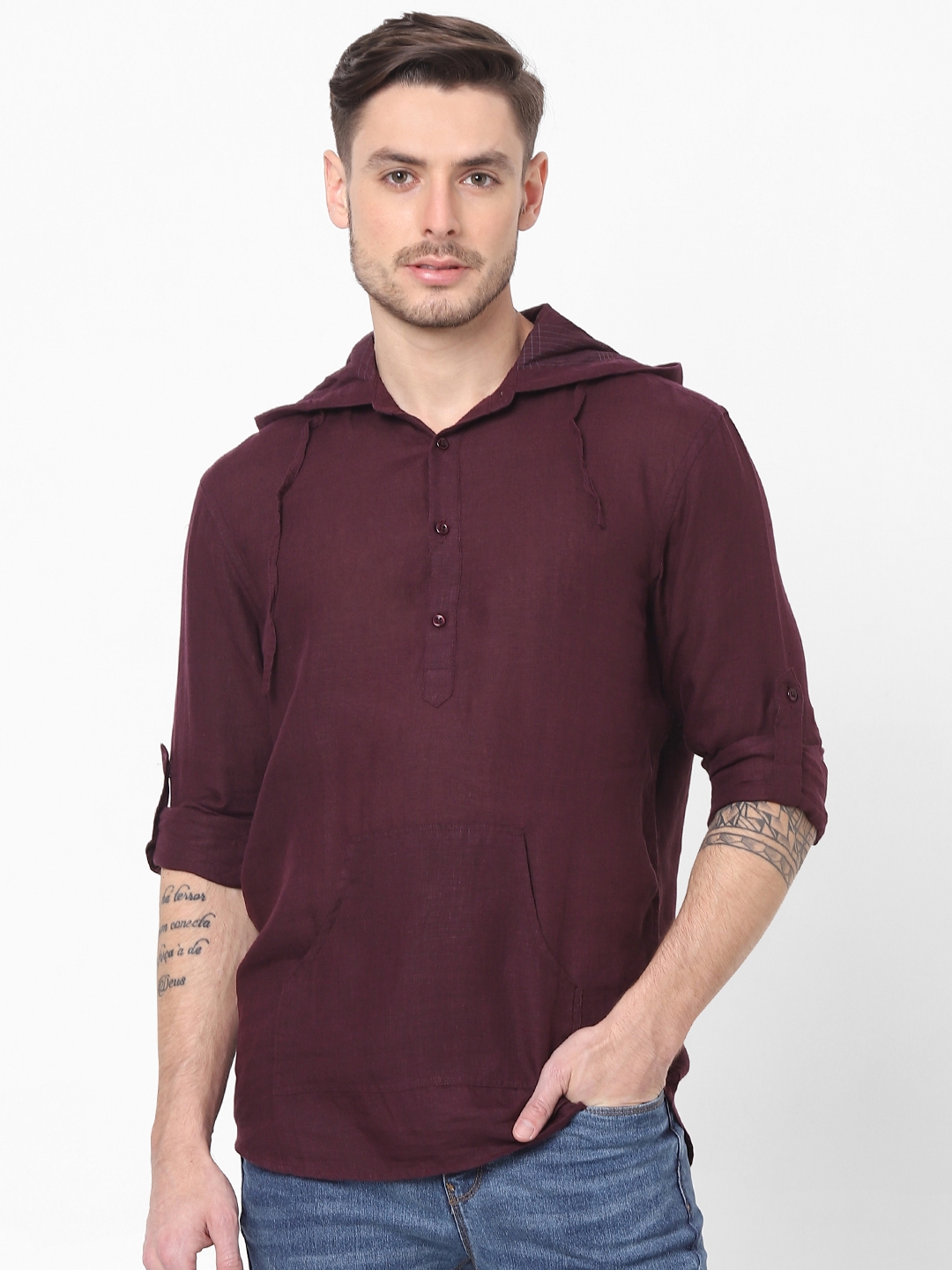 celio | Burgundy Hooded Shirt