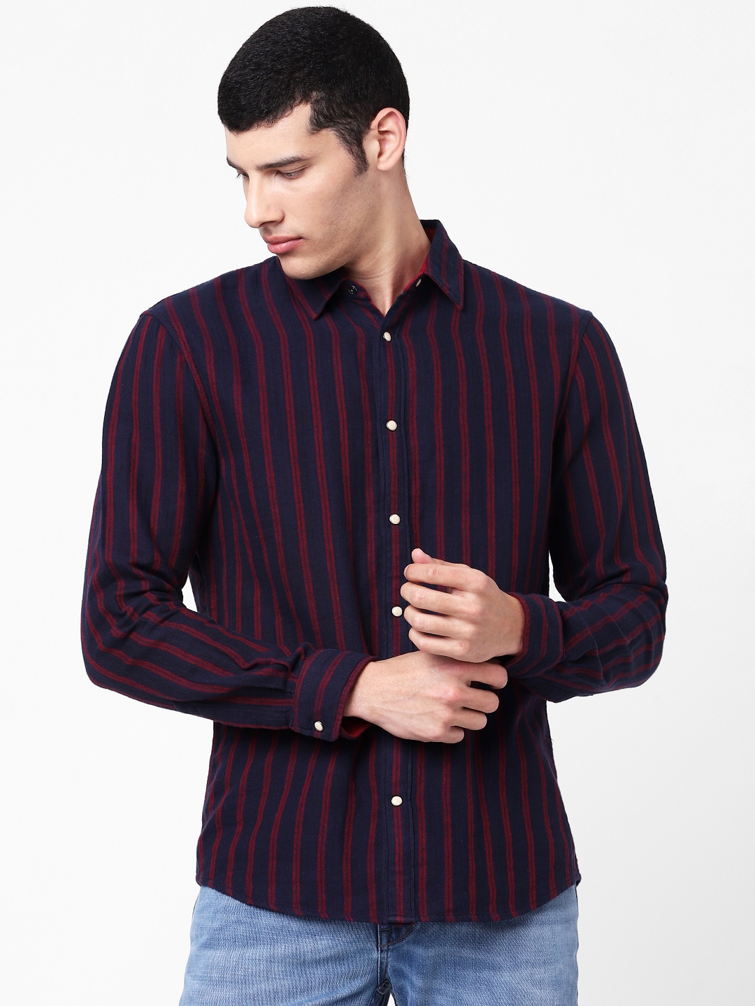 celio | Men's Navy Blue Striped Shirt