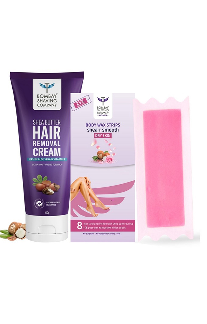 Bombay Shaving Company | Women Hair Removal Combo with Shea Butter Hair Removal Cream and Wax Strips for Dry Skin