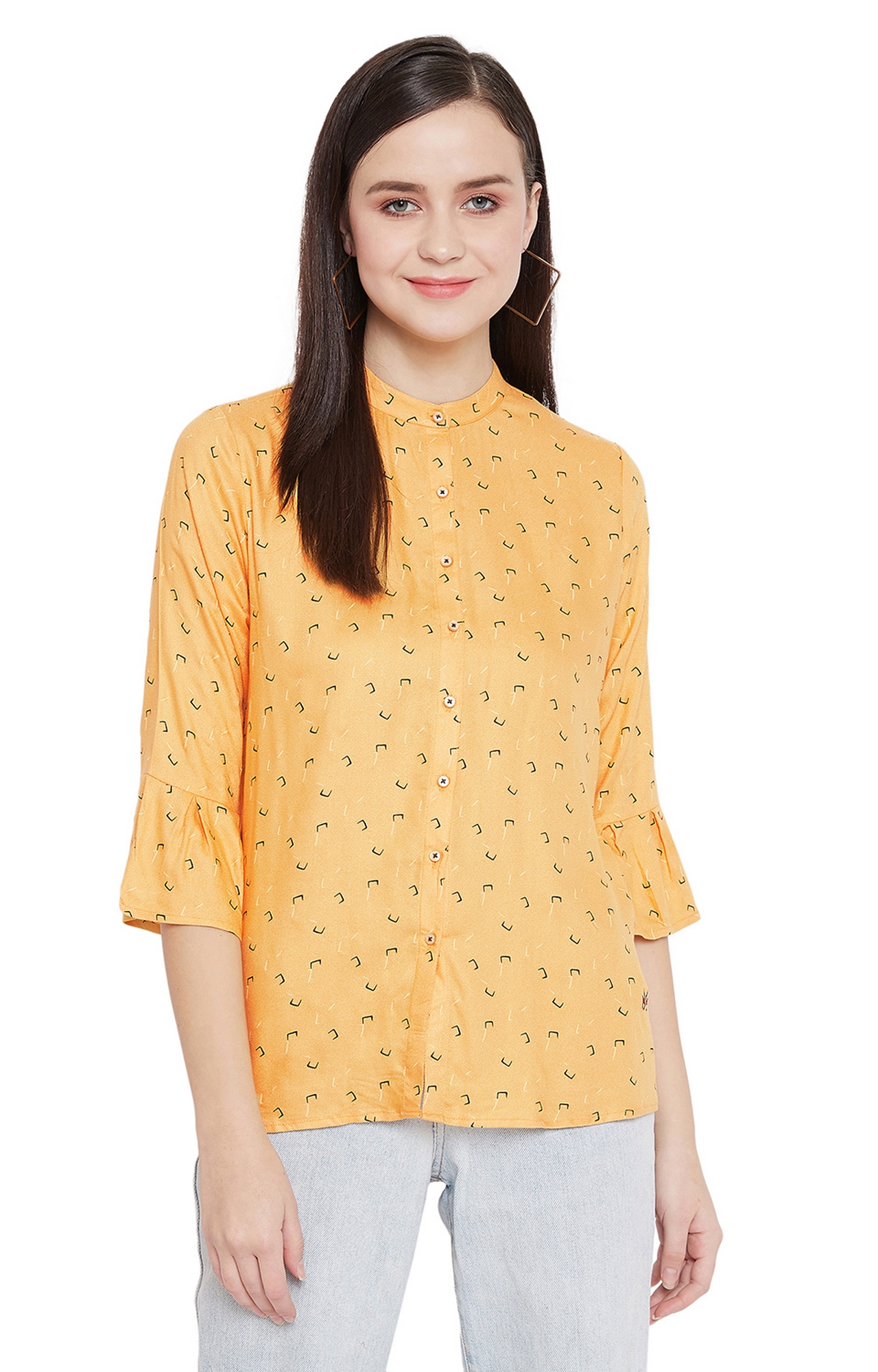 Yellow Printed Casual Shirt