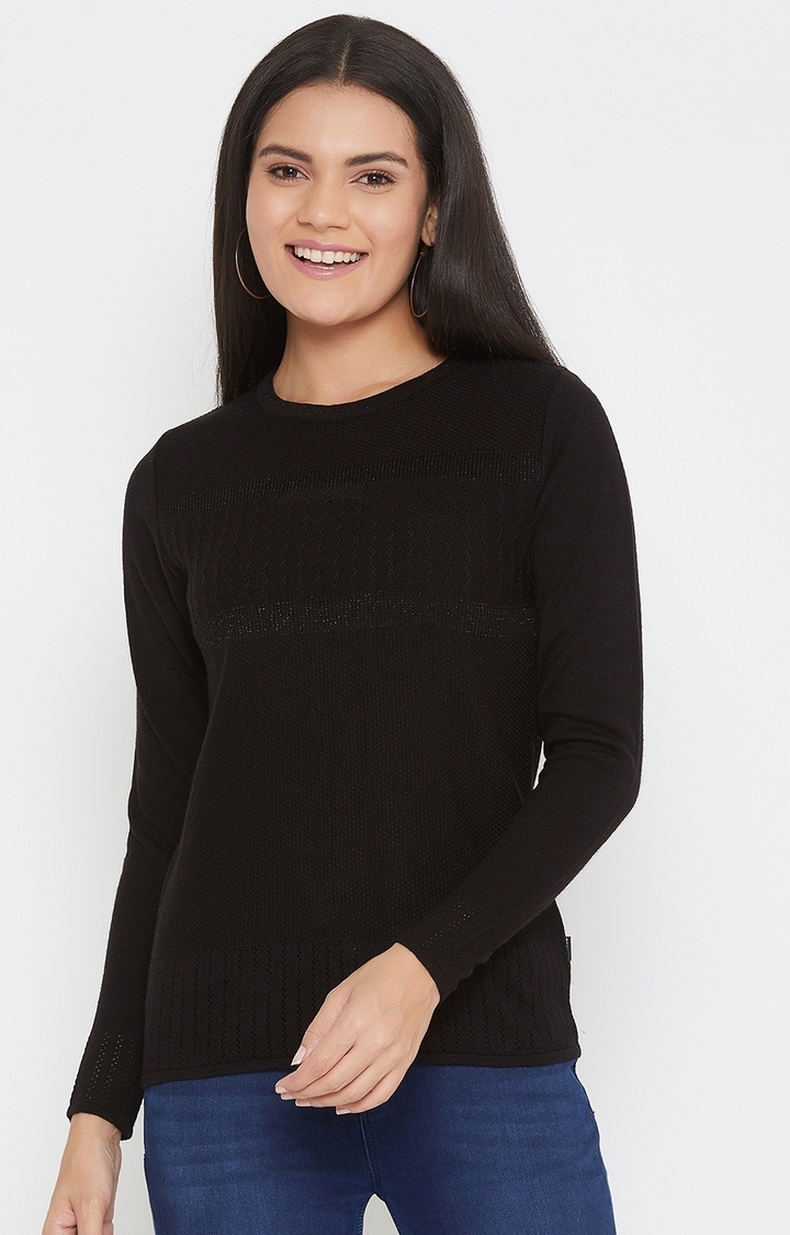 Black Solid Sweaters