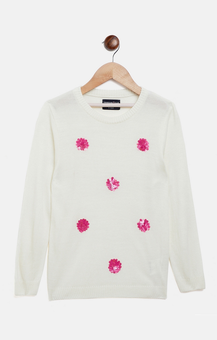 Crimsoune Club | White Embellished Sweaters