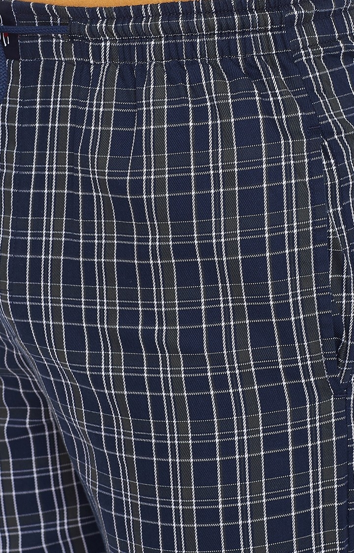 Navy Blue Checked Trackpants