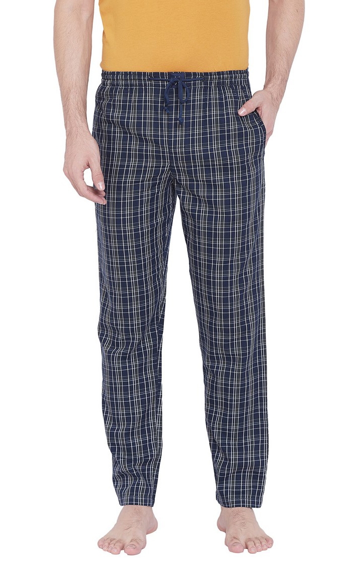 Navy Blue Checked Trackpants