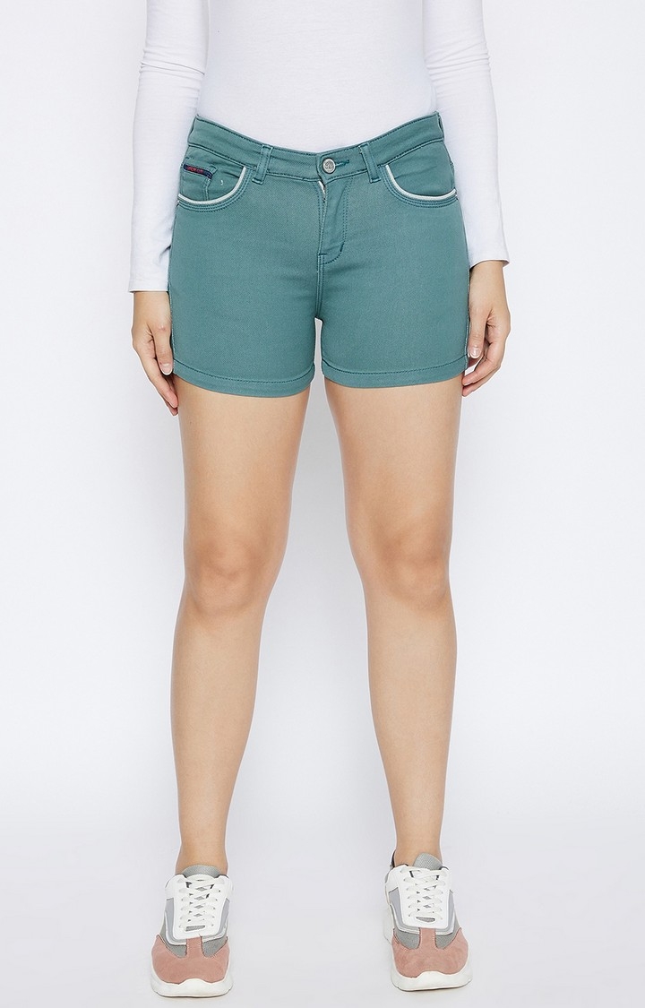 Green Solid Shorts