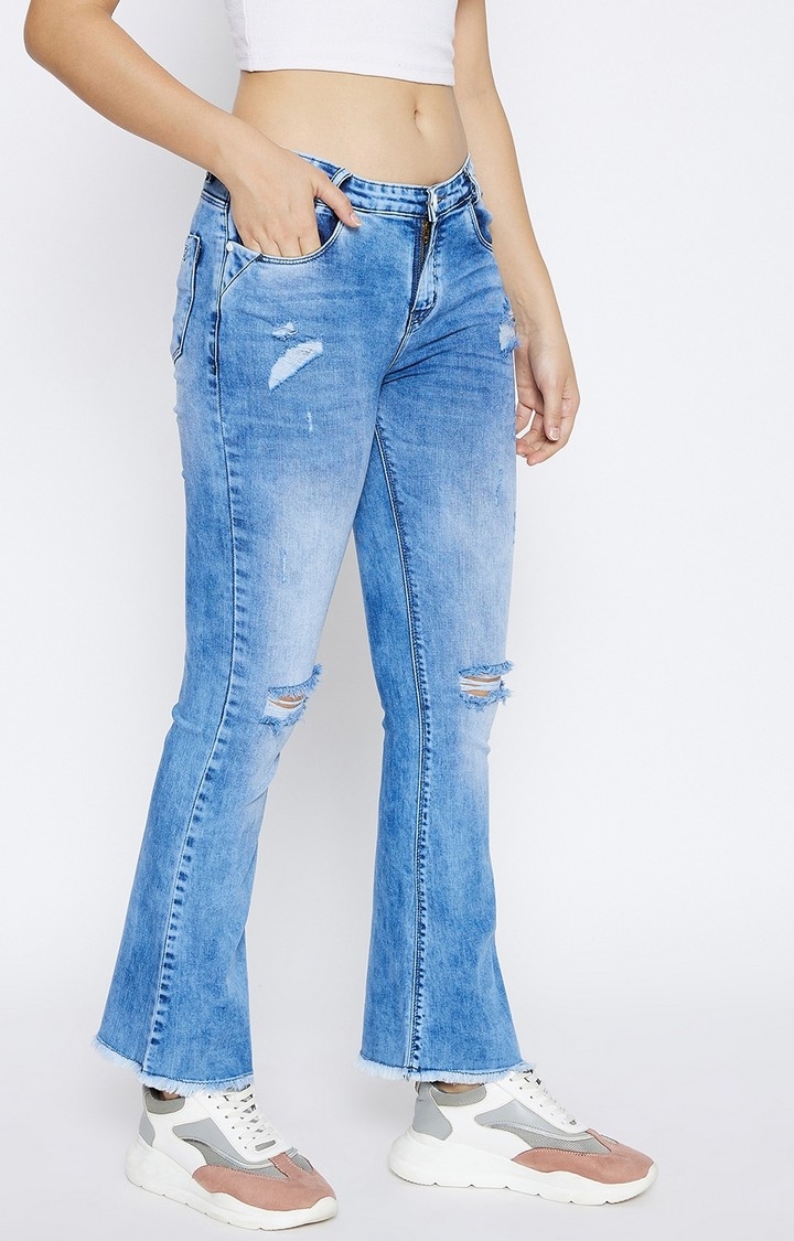 Blue Solid Bootcut Jeans