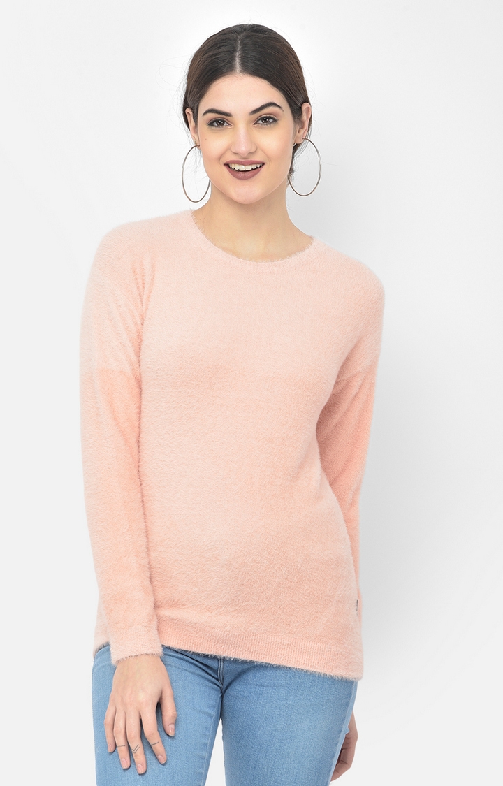 Pink Solid Sweaters