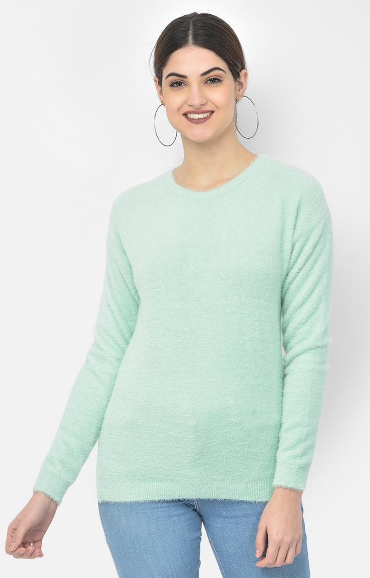 Green Solid Sweaters