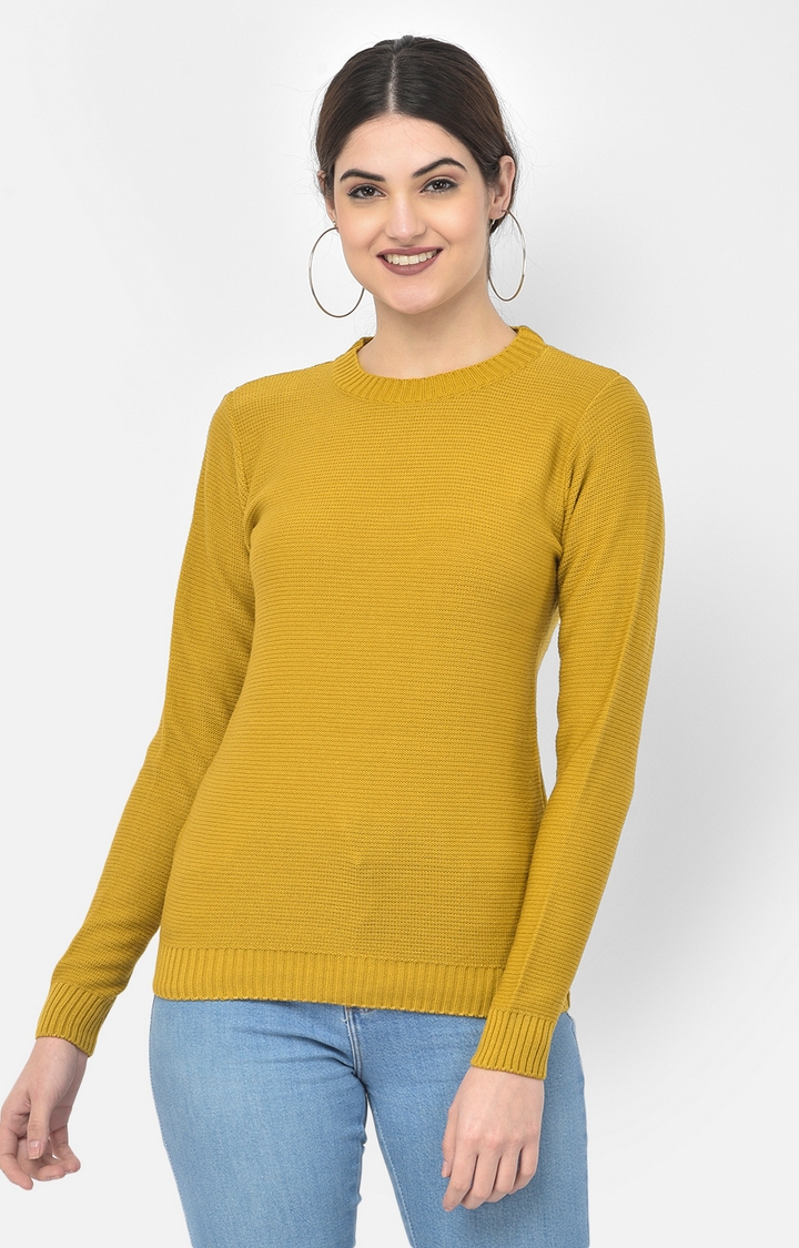 Yellow Solid Sweaters