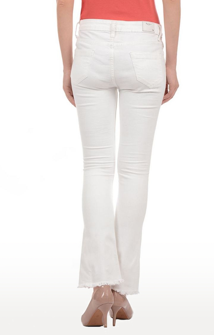 Women's White Cotton Blend Slim Jeans