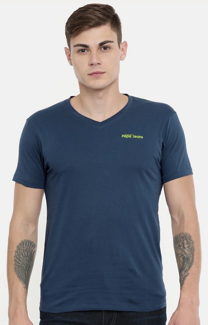 Men's Blue Solid T-Shirts