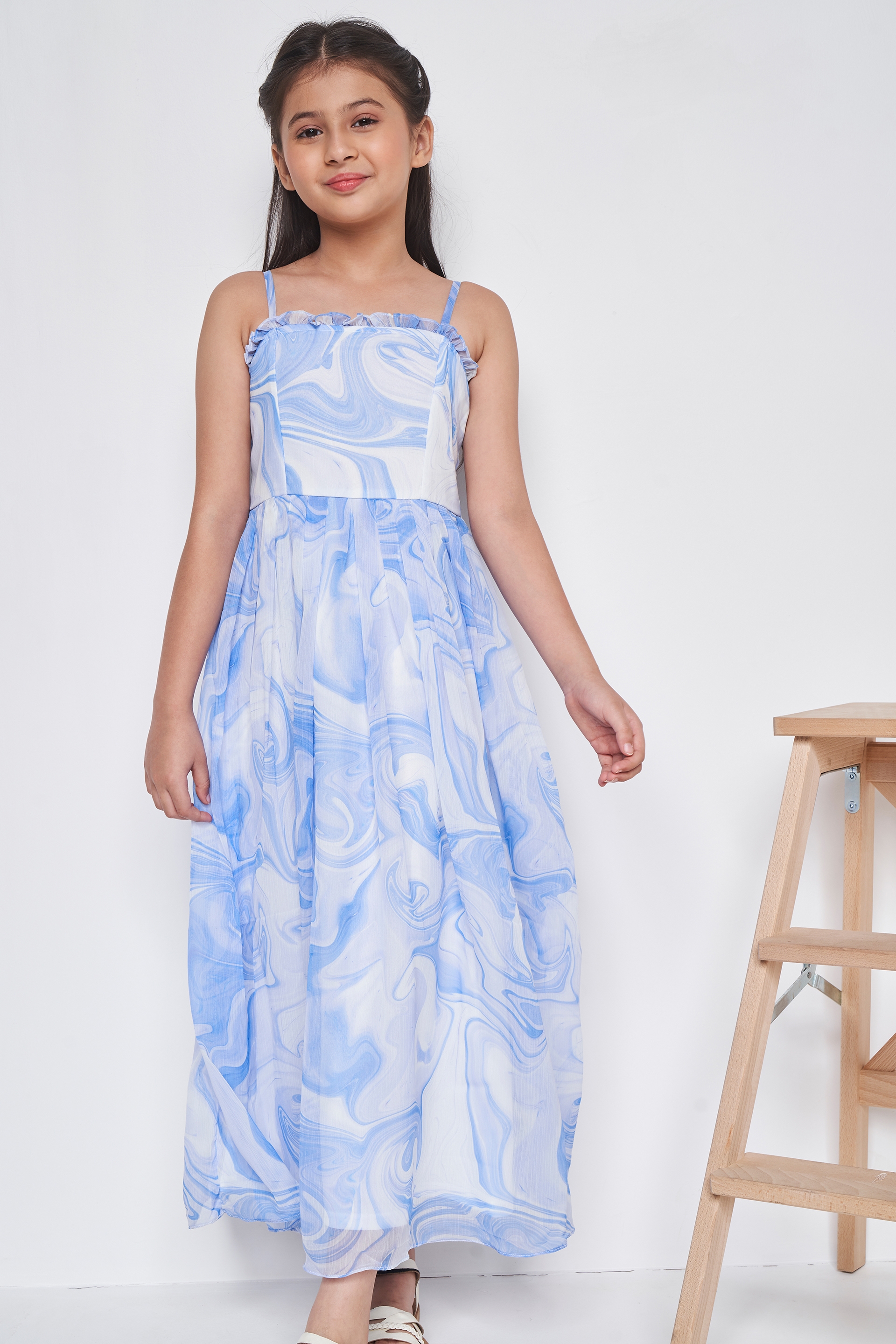 AND | AND Girl Flared Wht/Blu Gown