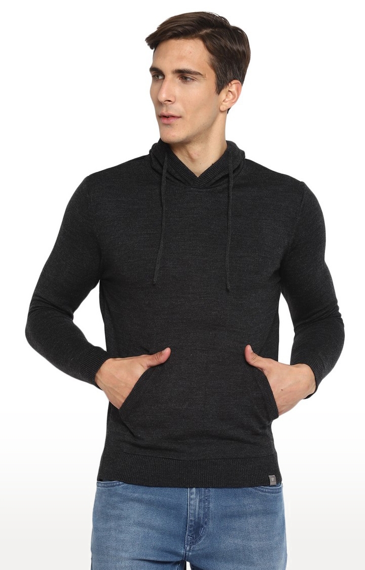 Men's Black Cotton Blend Sweaters