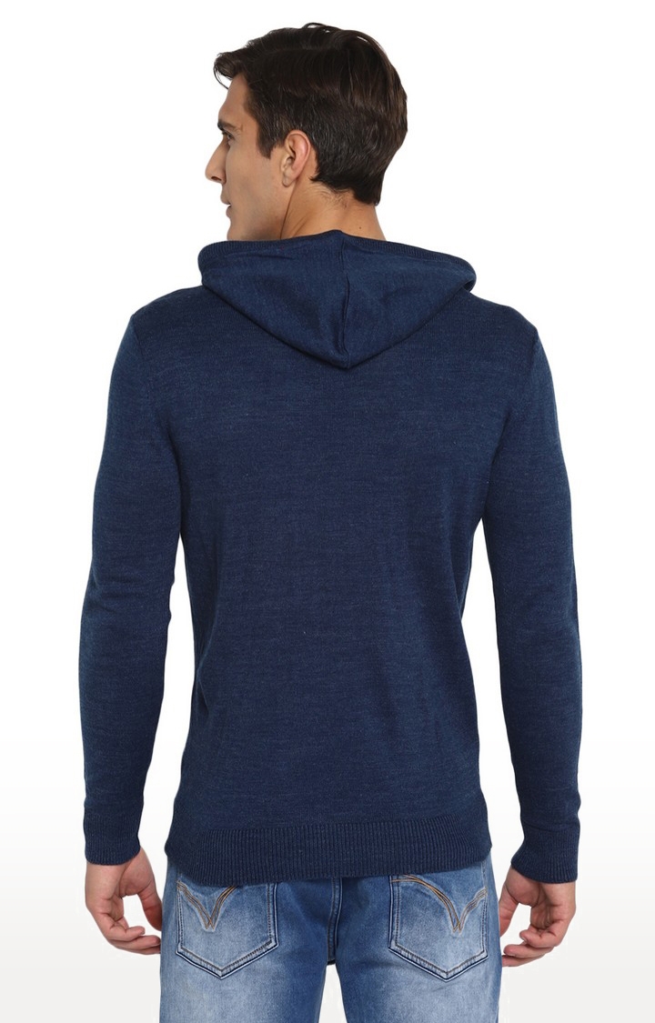 Men's Blue Cotton Blend Sweaters