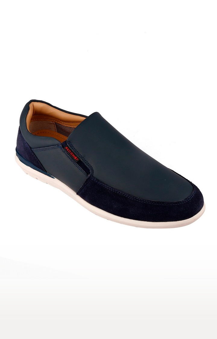 Men's Blue Leather Casual Slip-ons