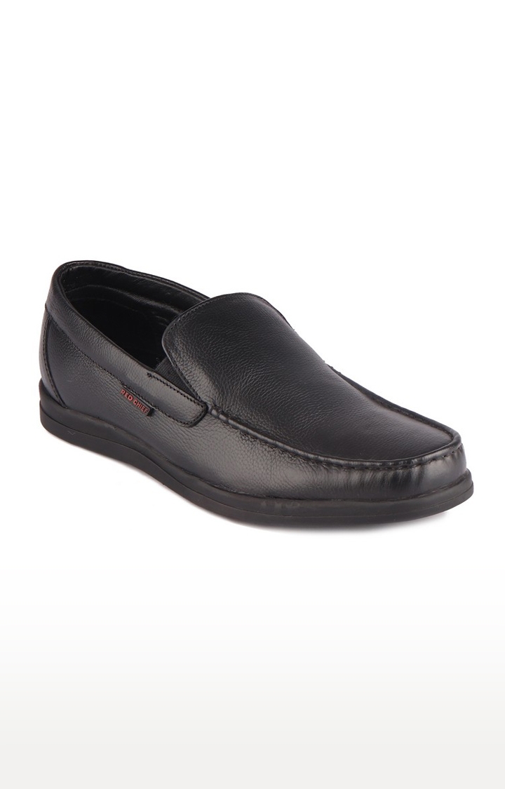 RED CHIEF | Men's Black Leather Formal Slip-ons