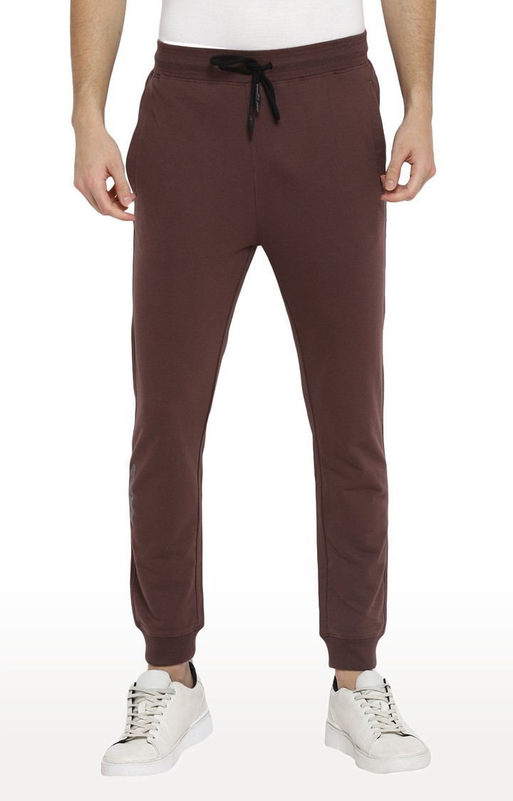 Men's Brown Cotton Blend Trackpants