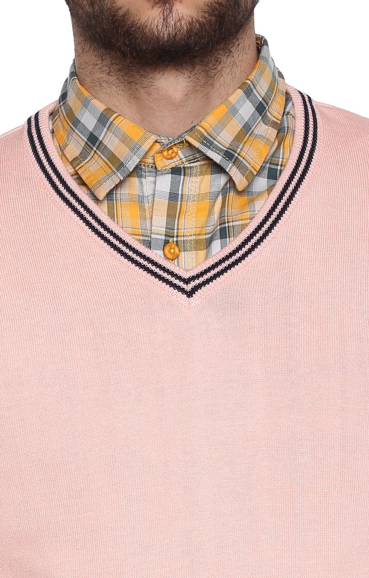 Men's Pink Solid Cotton Blend Sweaters
