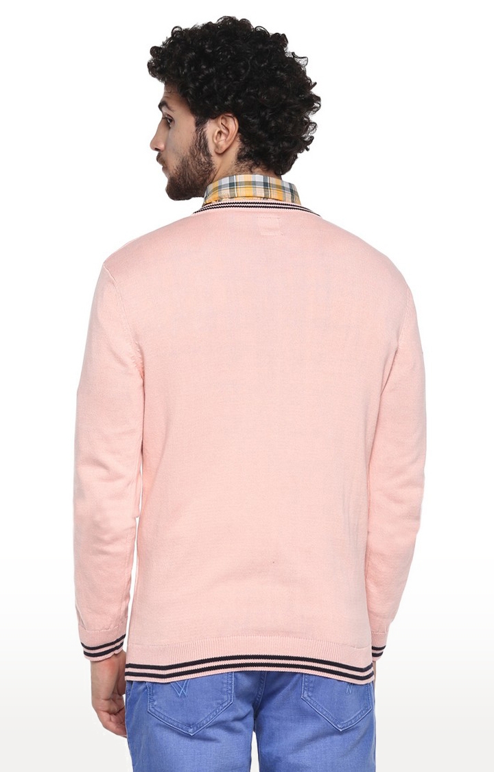 Men's Pink Solid Cotton Blend Sweaters