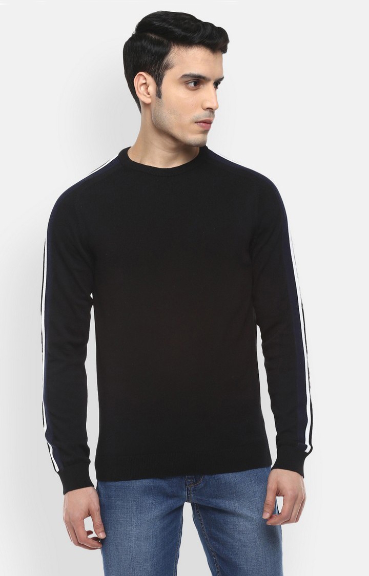 Men's Black Cotton Solid Blend Sweaters