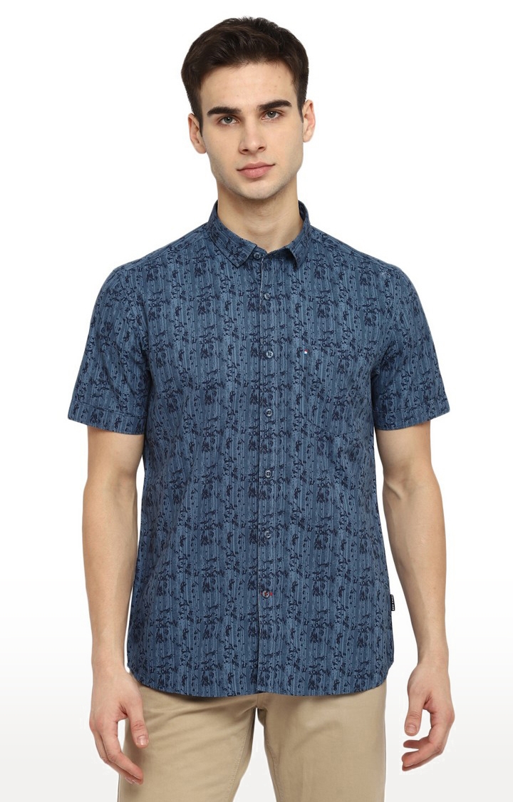 Men's Blue Printed Cotton Casual Shirts